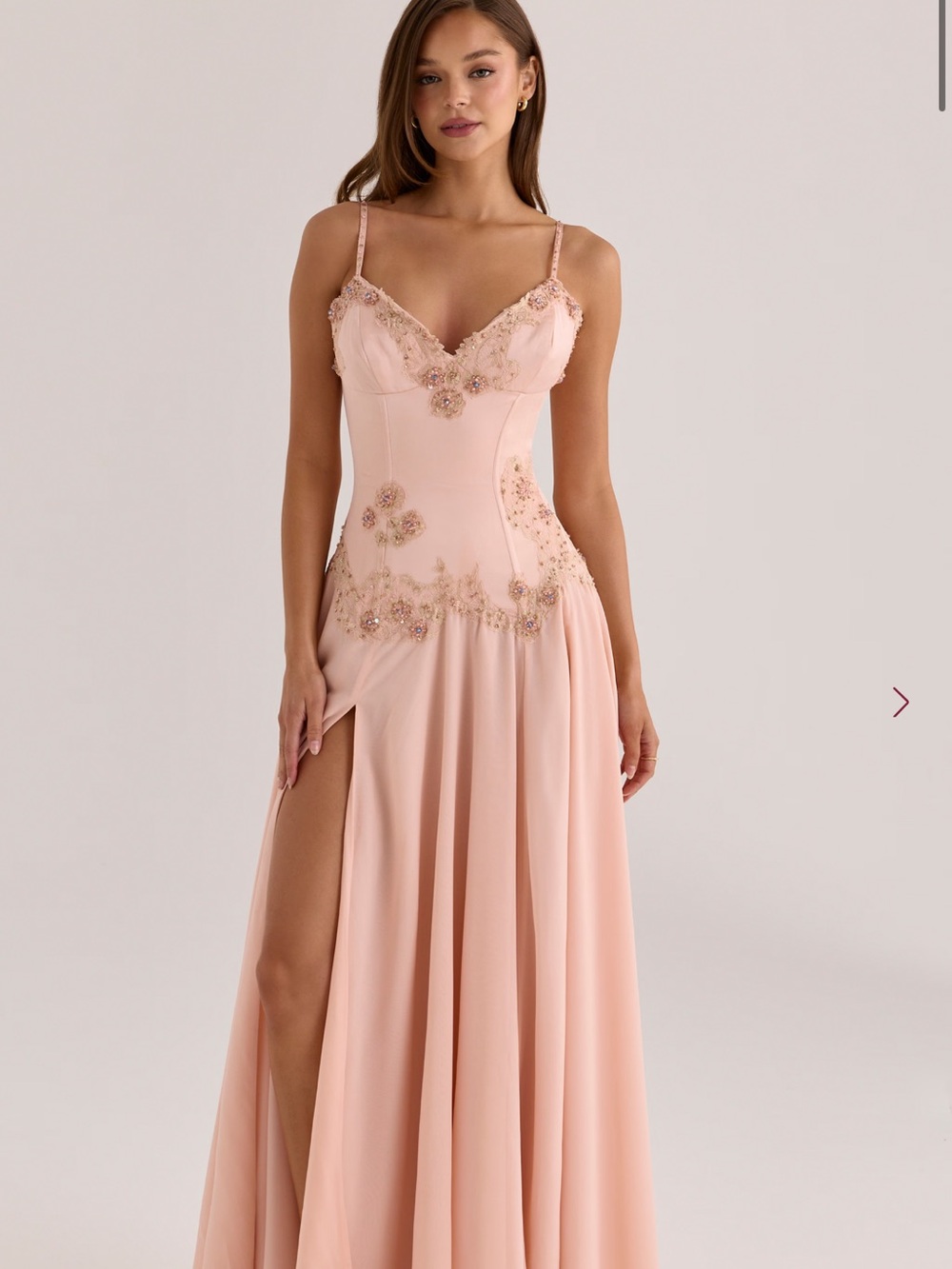 SALOMA
Blush Satin Custom Hand Beaded Embellished Maxi Dress - Limited Edition